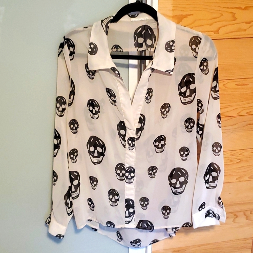 RARE sheer skull shirt high low open back